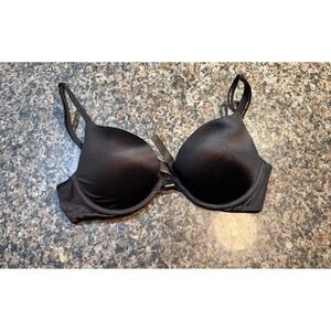 Victorias Secret Very Sexy Push-Up Bra Black Satin 34B Underwire Rhinestone Logo